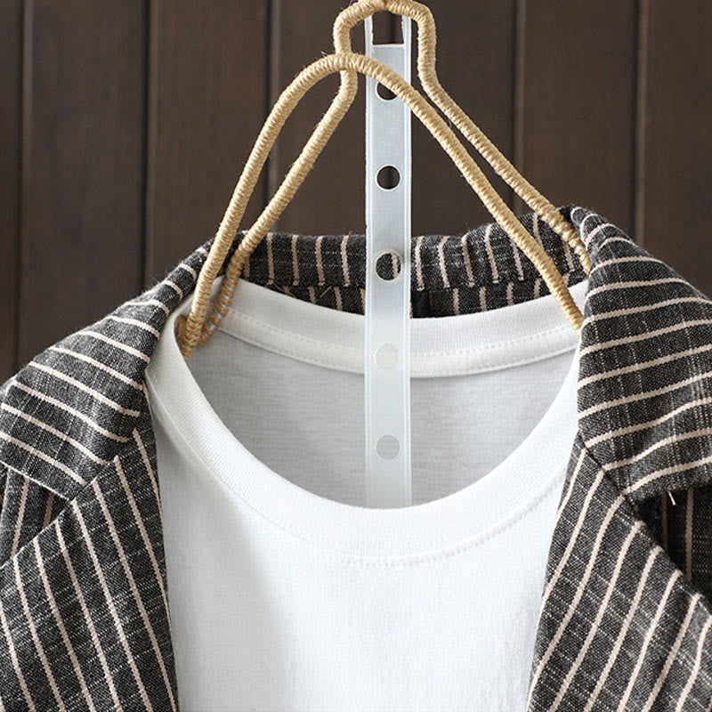 Splicing Stripes Women's Cotton Linen Jacket With Pockets