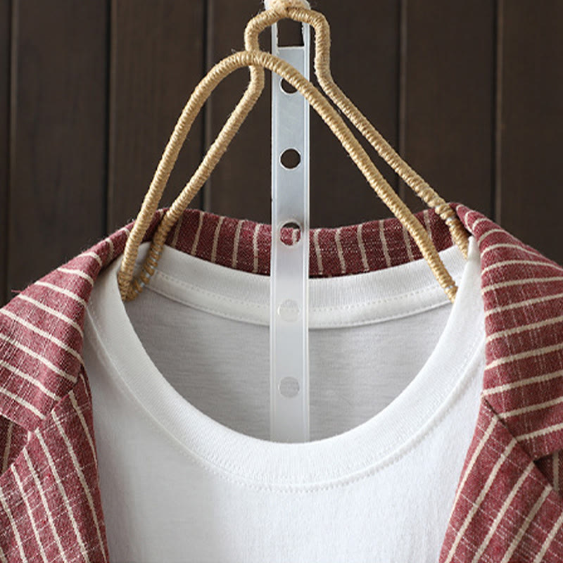 Splicing Stripes Women's Cotton Linen Jacket With Pockets