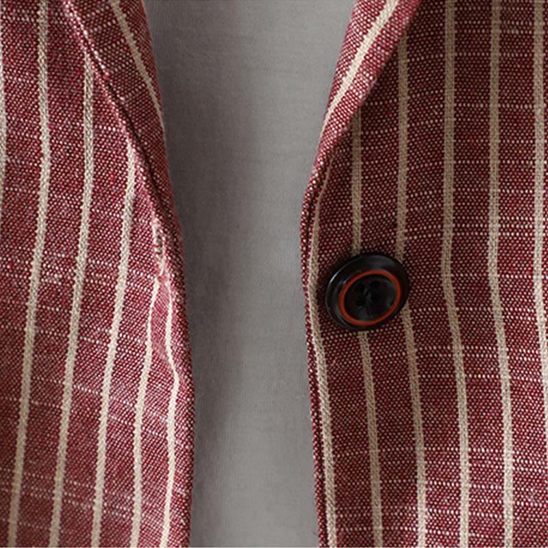 Splicing Stripes Women's Cotton Linen Jacket With Pockets