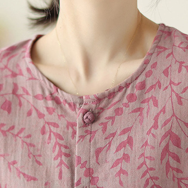 Leaf Print Women's Jacket With Pockets