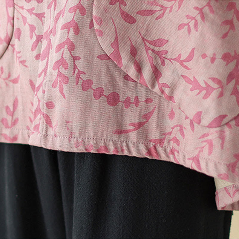 Leaf Print Women's Jacket With Pockets