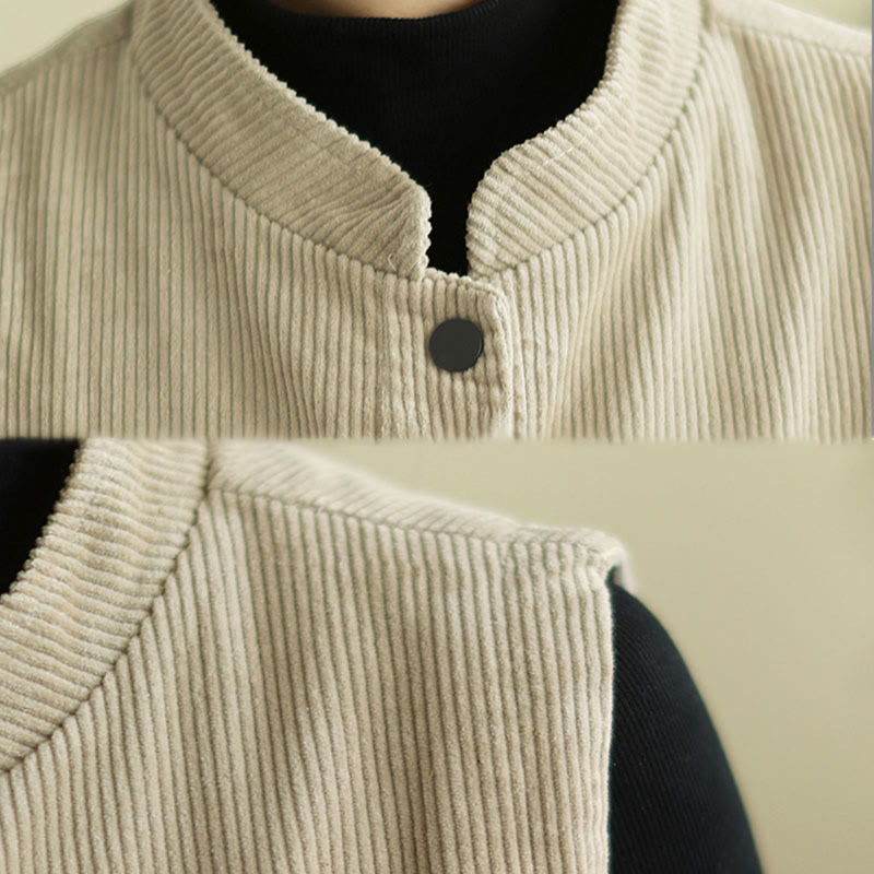Plain Sleeveless Women's Cotton Vest Corduroy Waistcoat With Pockets