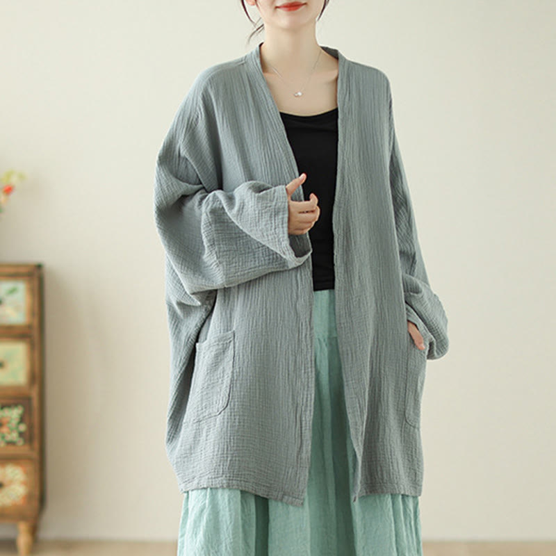Tactile Cotton Linen Relaxed Fit Meditation Kimono Jacket