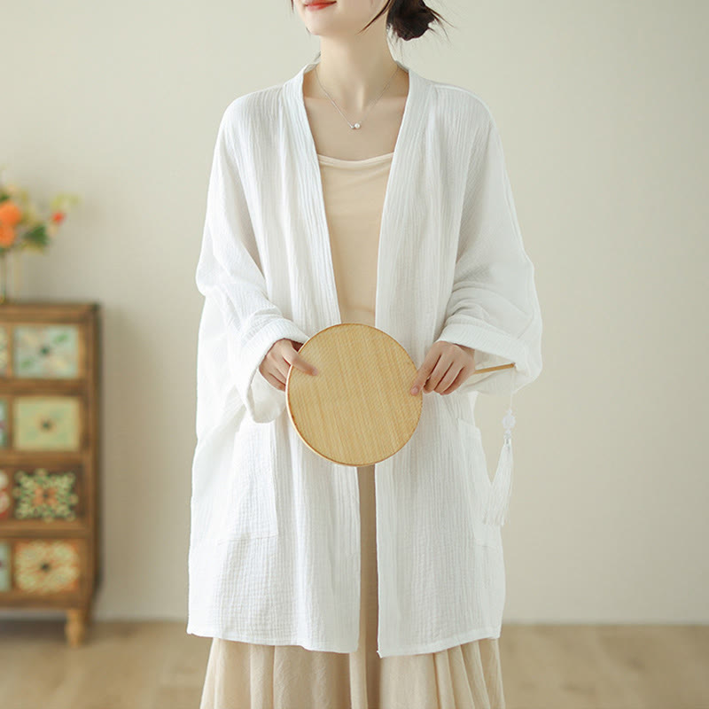 Tactile Cotton Linen Relaxed Fit Meditation Kimono Jacket