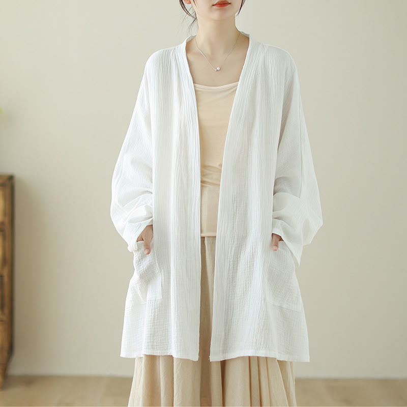 Tactile Cotton Linen Relaxed Fit Meditation Kimono Jacket