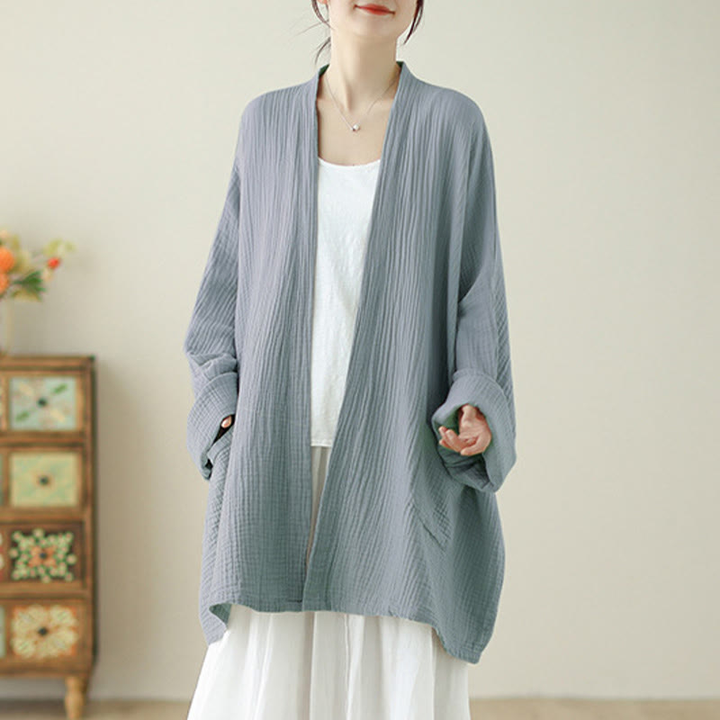 Tactile Cotton Linen Relaxed Fit Meditation Kimono Jacket