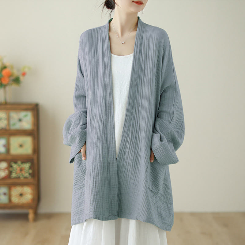Tactile Cotton Linen Relaxed Fit Meditation Kimono Jacket