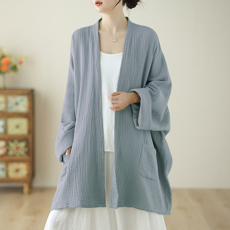 Tactile Cotton Linen Relaxed Fit Meditation Kimono Jacket