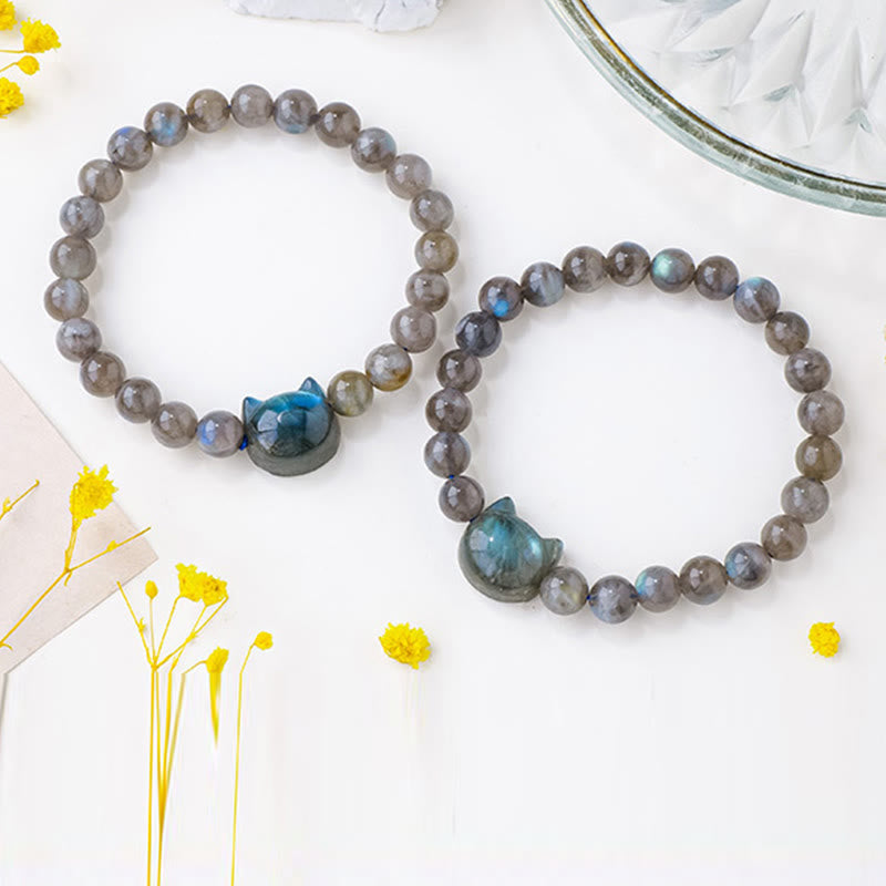 Natural Labradorite Cute Cat Head Healing Change Bracelet