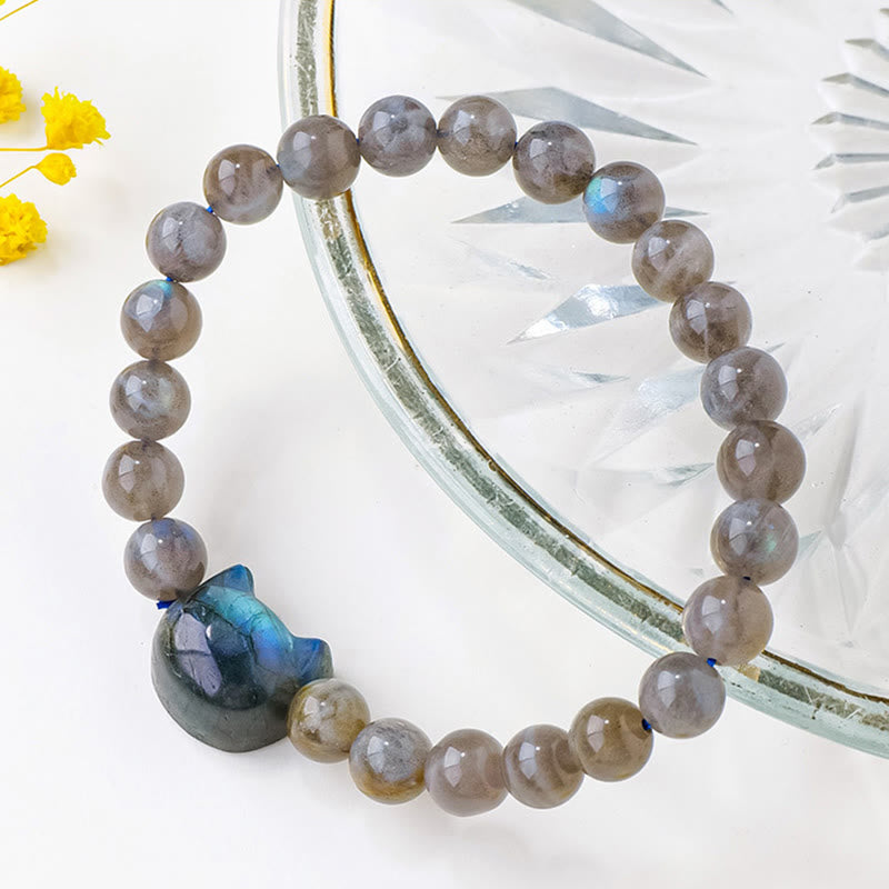 Natural Labradorite Cute Cat Head Healing Change Bracelet