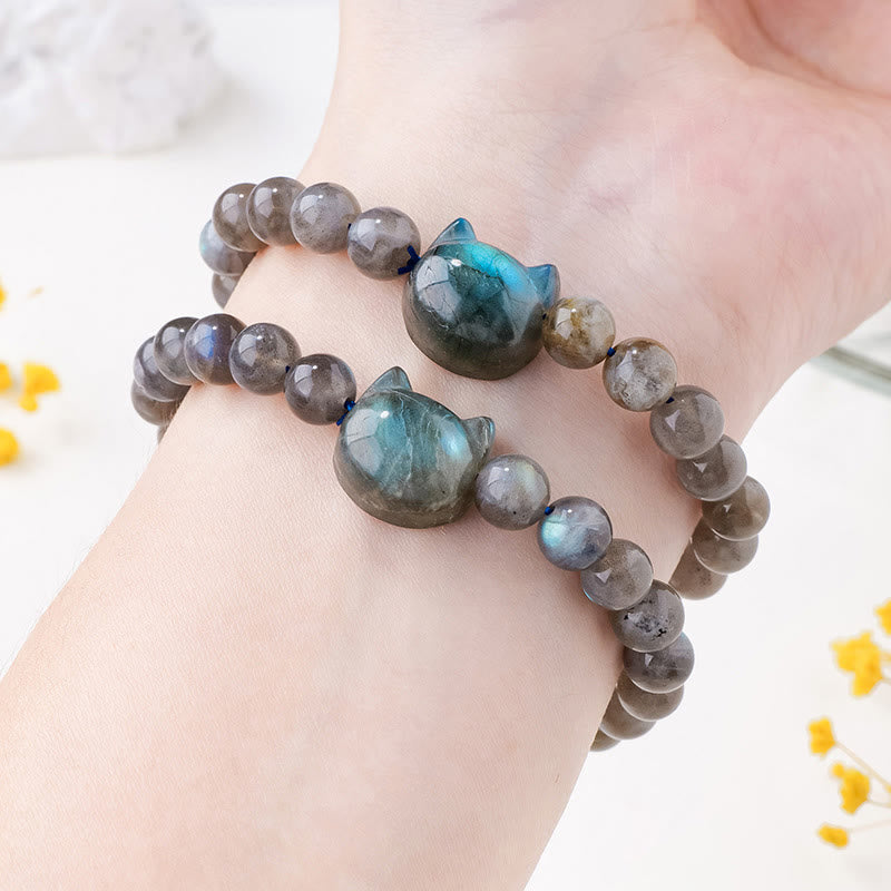 Natural Labradorite Cute Cat Head Healing Change Bracelet