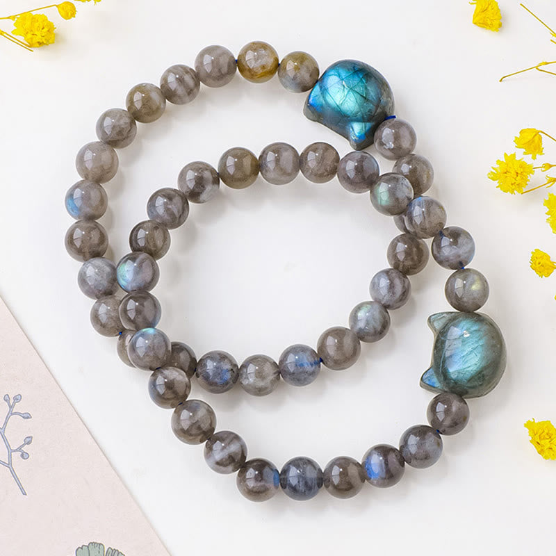Natural Labradorite Cute Cat Head Healing Change Bracelet