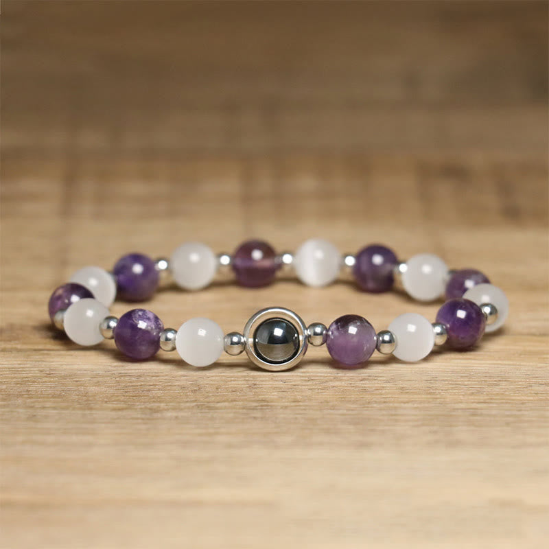 Natural Amethyst and White Cat's Eye Beaded Balance Bracelet