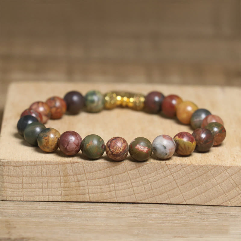 Natural Colorful Imperial Jasper Patterned Lotus Anti-Stress Bracelet