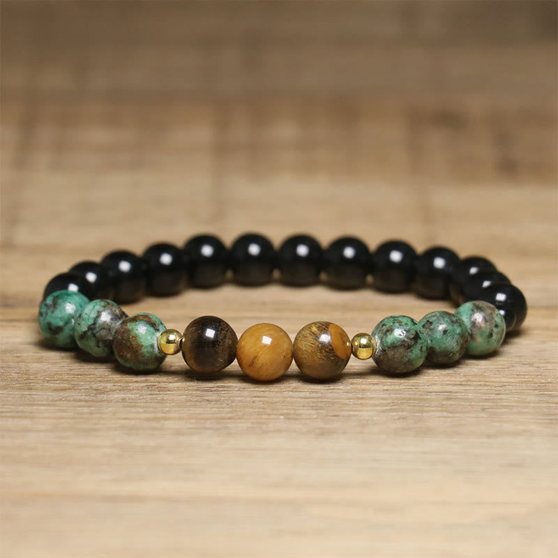 Turquoise Tiger Eye Beads Glass Balance Serenity Bracelet