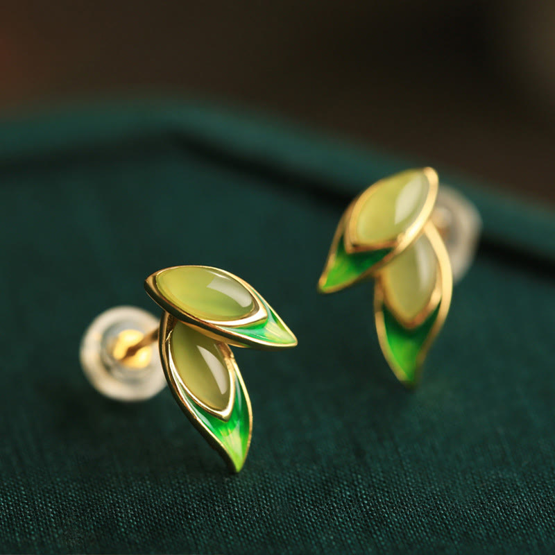 925 Sterling Silver Jade Leaf Prosperity Earrings