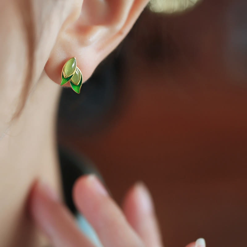 925 Sterling Silver Jade Leaf Prosperity Earrings