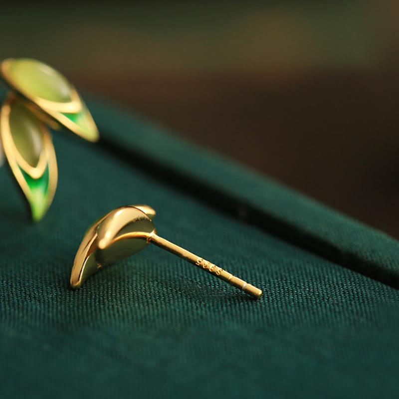 925 Sterling Silver Jade Leaf Prosperity Earrings