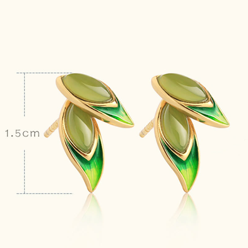 925 Sterling Silver Jade Leaf Prosperity Earrings