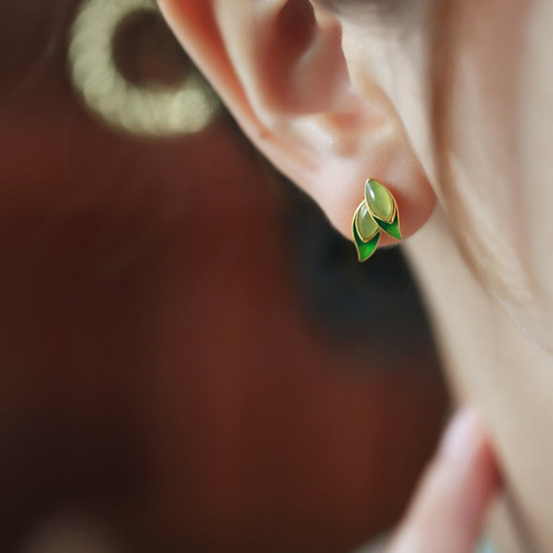 925 Sterling Silver Jade Leaf Prosperity Earrings