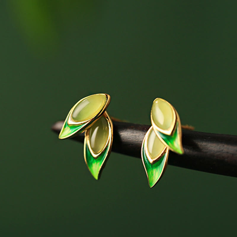 925 Sterling Silver Jade Leaf Prosperity Earrings