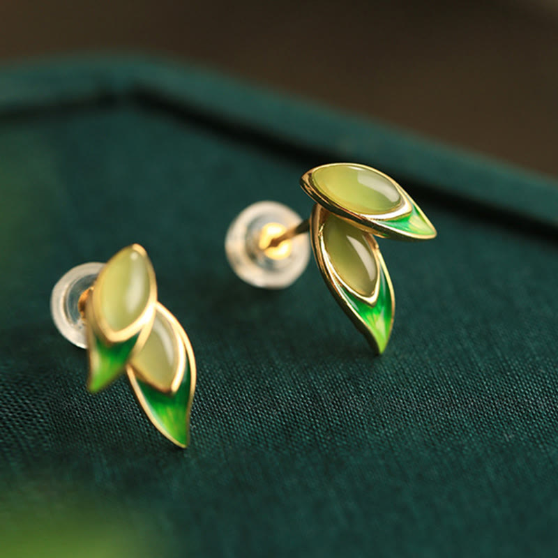 925 Sterling Silver Jade Leaf Prosperity Earrings