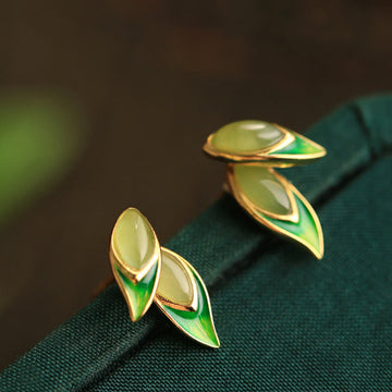 925 Sterling Silver Jade Leaf Prosperity Earrings