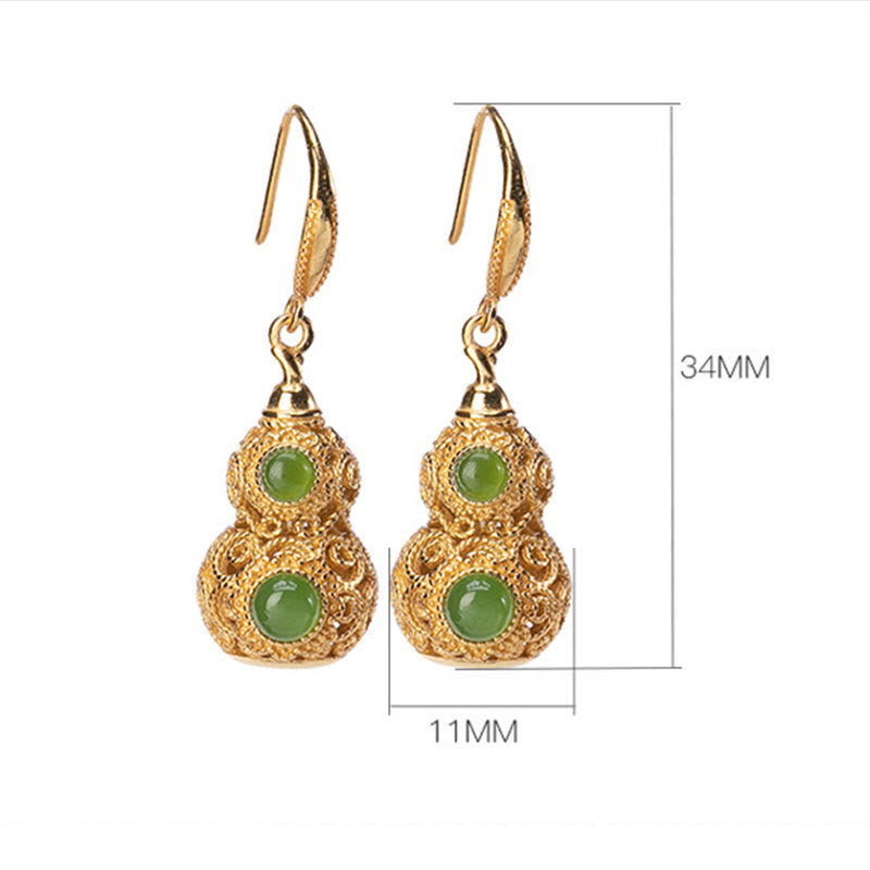 Copper Hollow Gourd Jade Prosperity Earrings