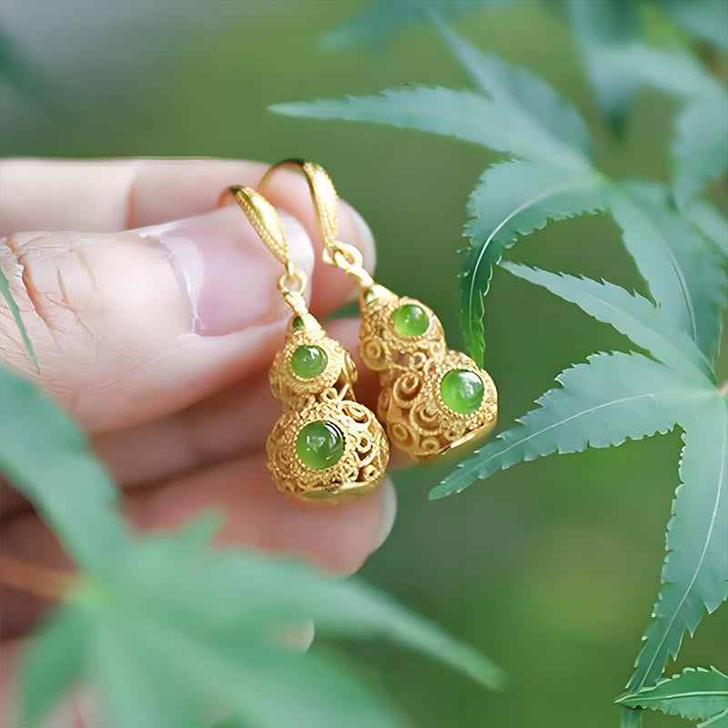 Copper Hollow Gourd Jade Prosperity Earrings