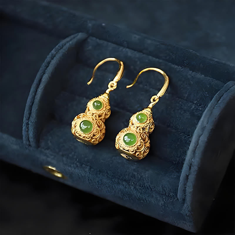 Copper Hollow Gourd Jade Prosperity Earrings