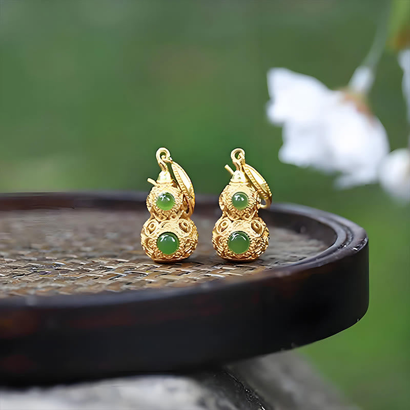 Copper Hollow Gourd Jade Prosperity Earrings
