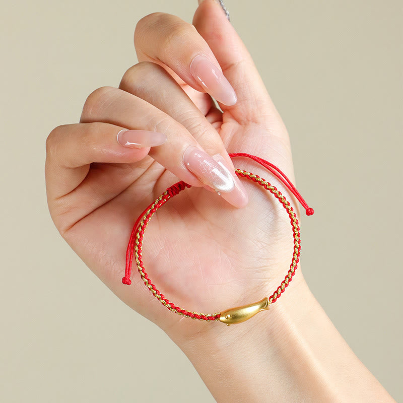 999 Fine Silver Koi Fish Red String Adjustable Woven Bracelet