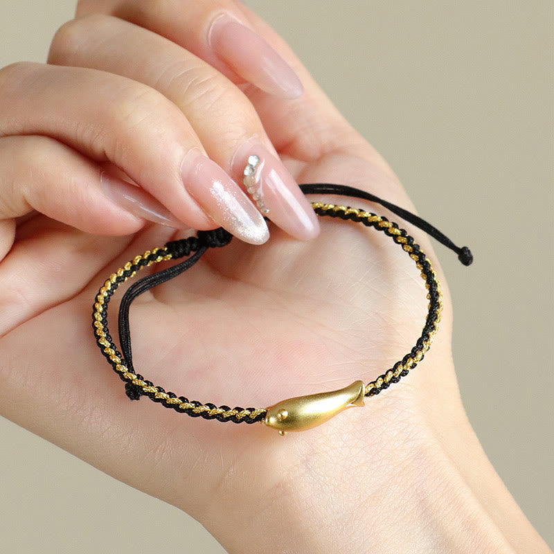 999 Fine Silver Koi Fish Red String Adjustable Woven Bracelet