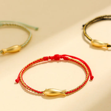 999 Fine Silver Koi Fish Red String Adjustable Woven Bracelet