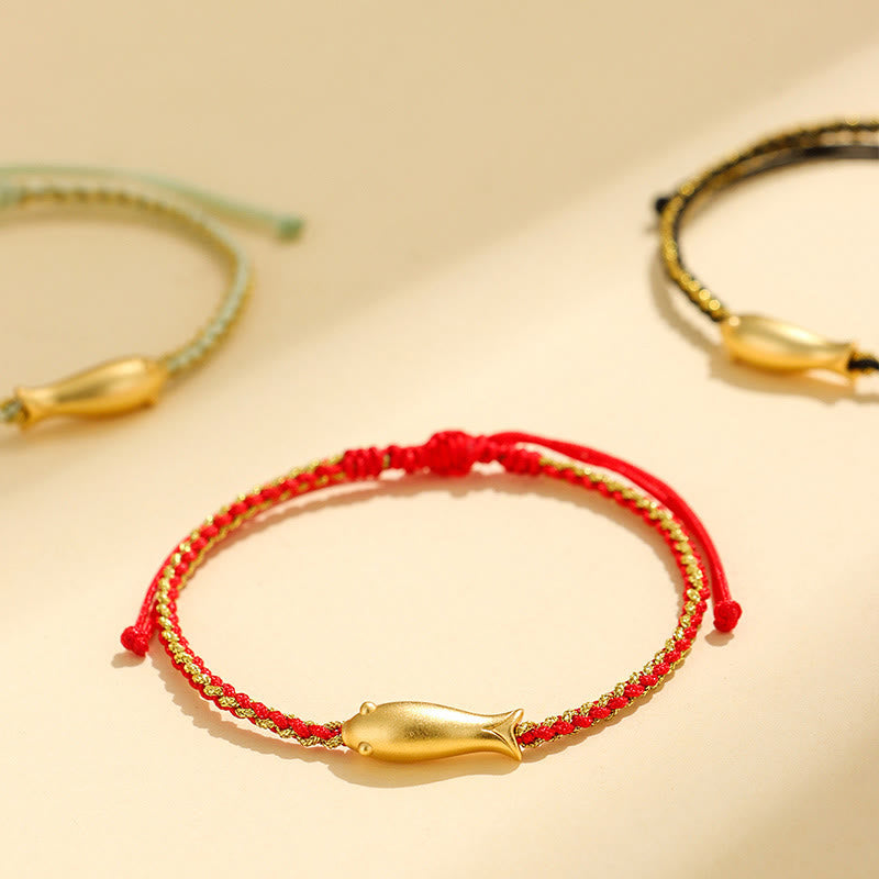 999 Fine Silver Koi Fish Red String Adjustable Woven Bracelet