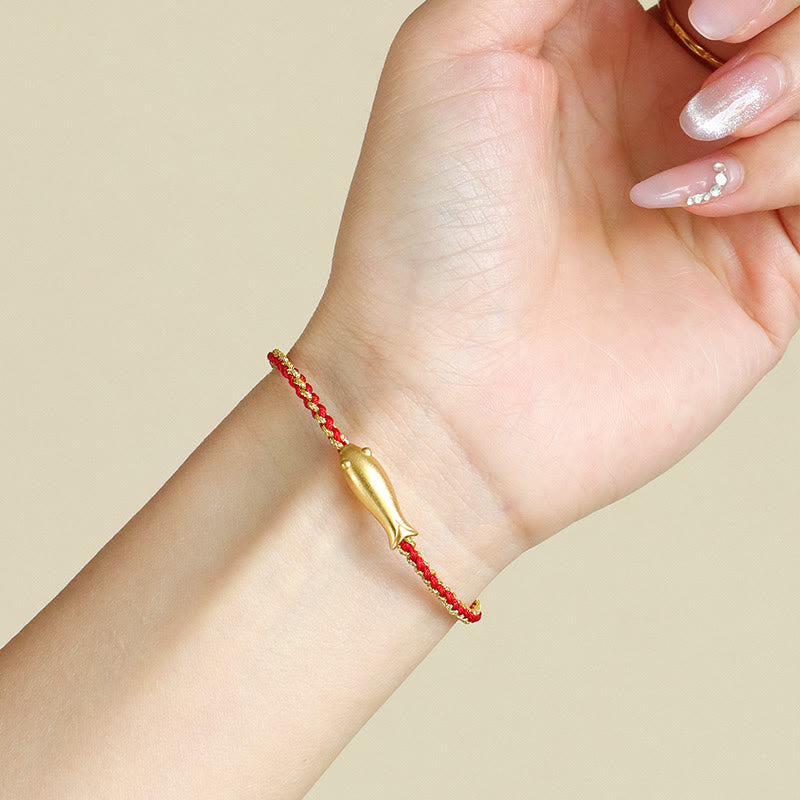 999 Fine Silver Koi Fish Red String Adjustable Woven Bracelet