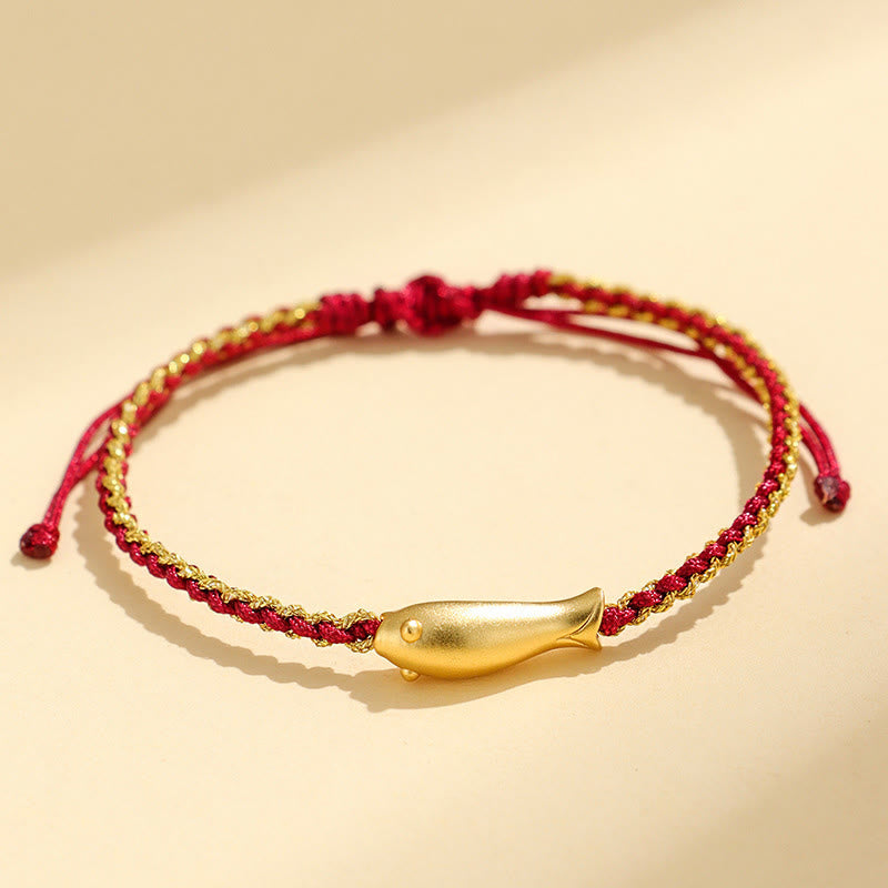 999 Fine Silver Koi Fish Red String Adjustable Woven Bracelet