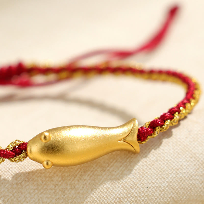 999 Fine Silver Koi Fish Red String Adjustable Woven Bracelet