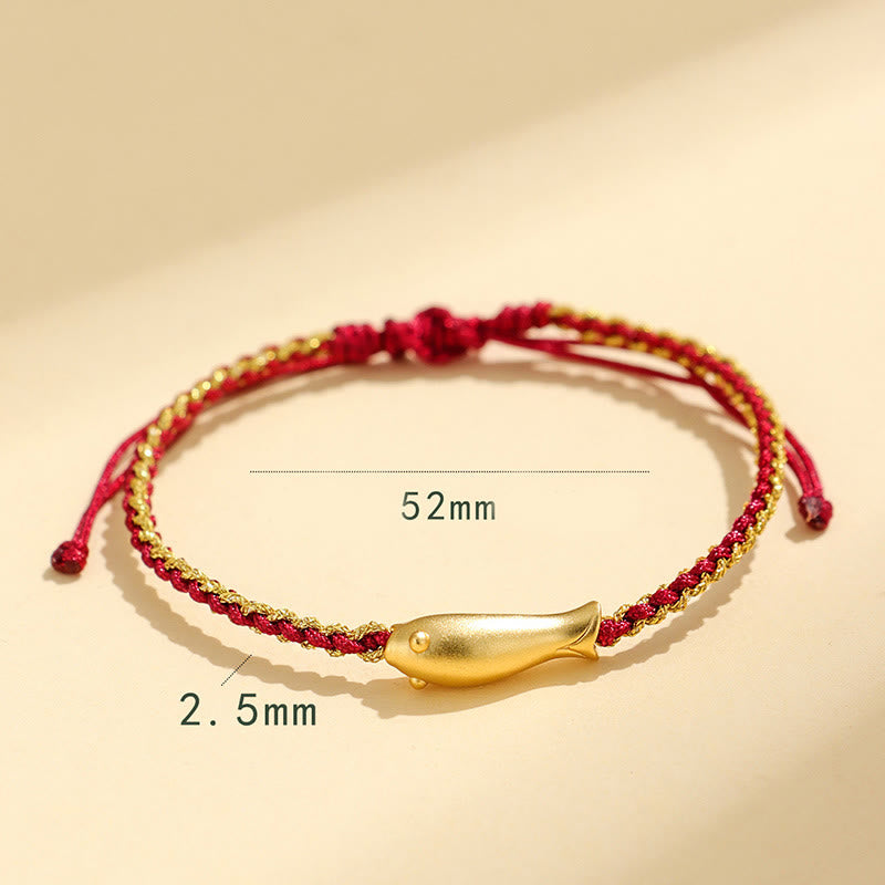 999 Fine Silver Koi Fish Red String Adjustable Woven Bracelet