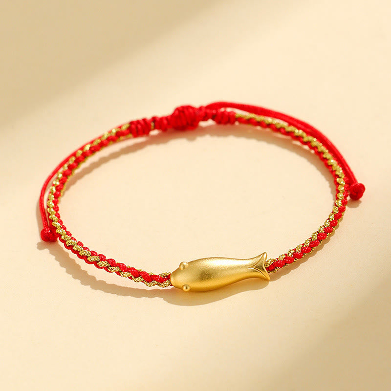 999 Fine Silver Koi Fish Red String Adjustable Woven Bracelet