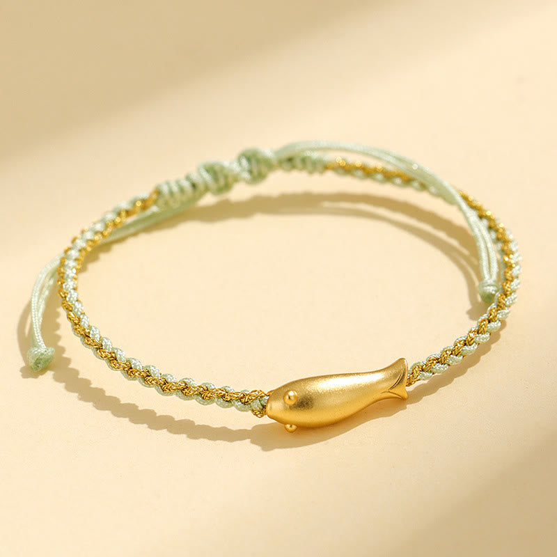 999 Fine Silver Koi Fish Red String Adjustable Woven Bracelet