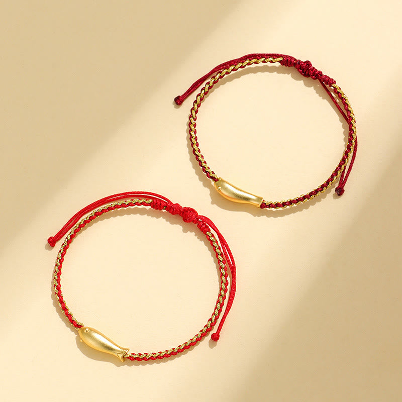 999 Fine Silver Koi Fish Red String Adjustable Woven Bracelet