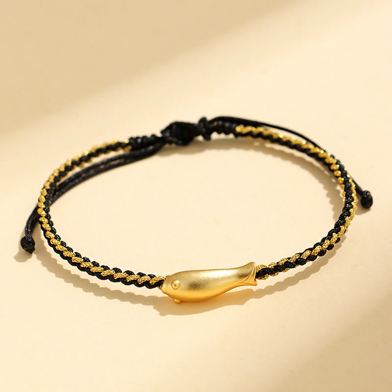 999 Fine Silver Koi Fish Red String Adjustable Woven Bracelet