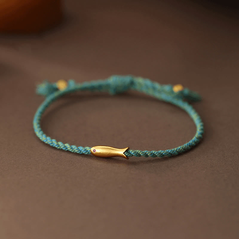 Adjustable Blue Rope Bracelet with Copper Yin Yang & Koi Fish
