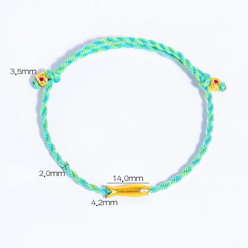 Adjustable Blue Rope Bracelet with Copper Yin Yang & Koi Fish