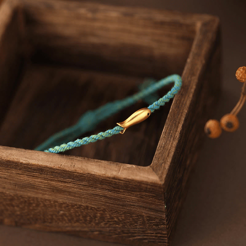 Adjustable Blue Rope Bracelet with Copper Yin Yang & Koi Fish