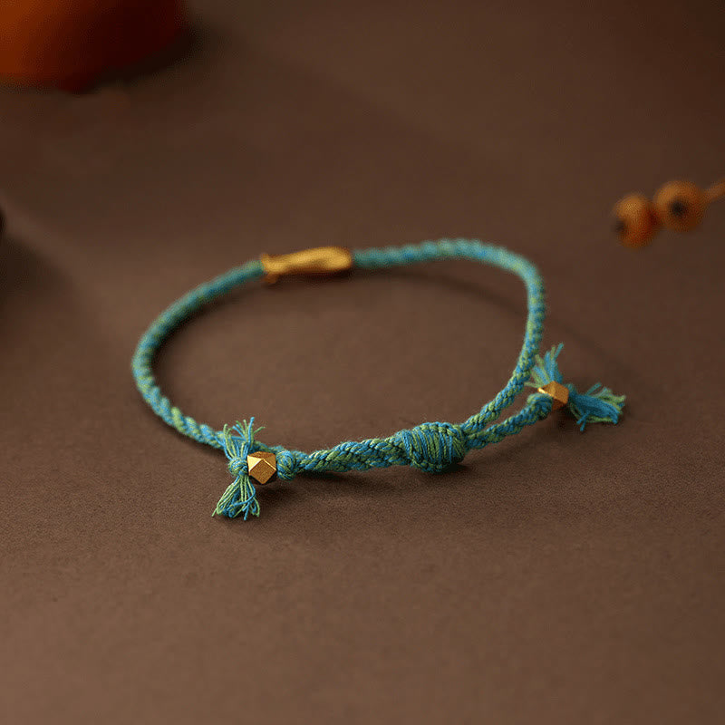 Adjustable Blue Rope Bracelet with Copper Yin Yang & Koi Fish