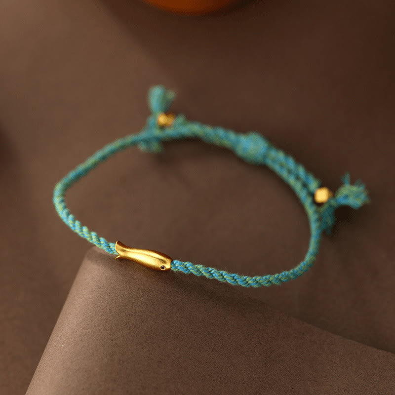 Adjustable Blue Rope Bracelet with Copper Yin Yang & Koi Fish