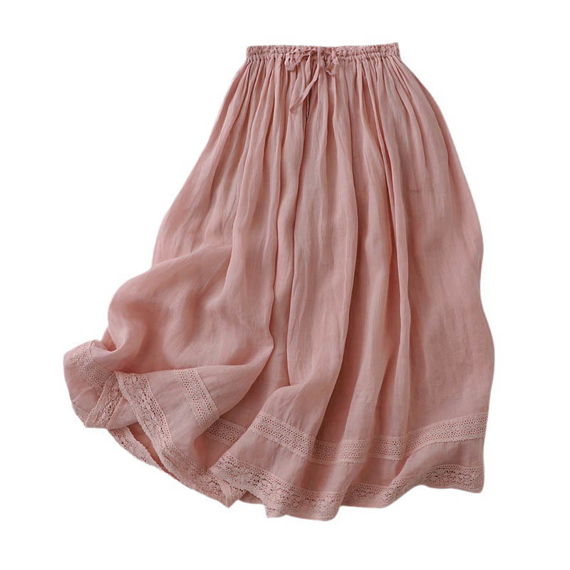 Solid Lace Elastic Waist Cotton Women's Skirt