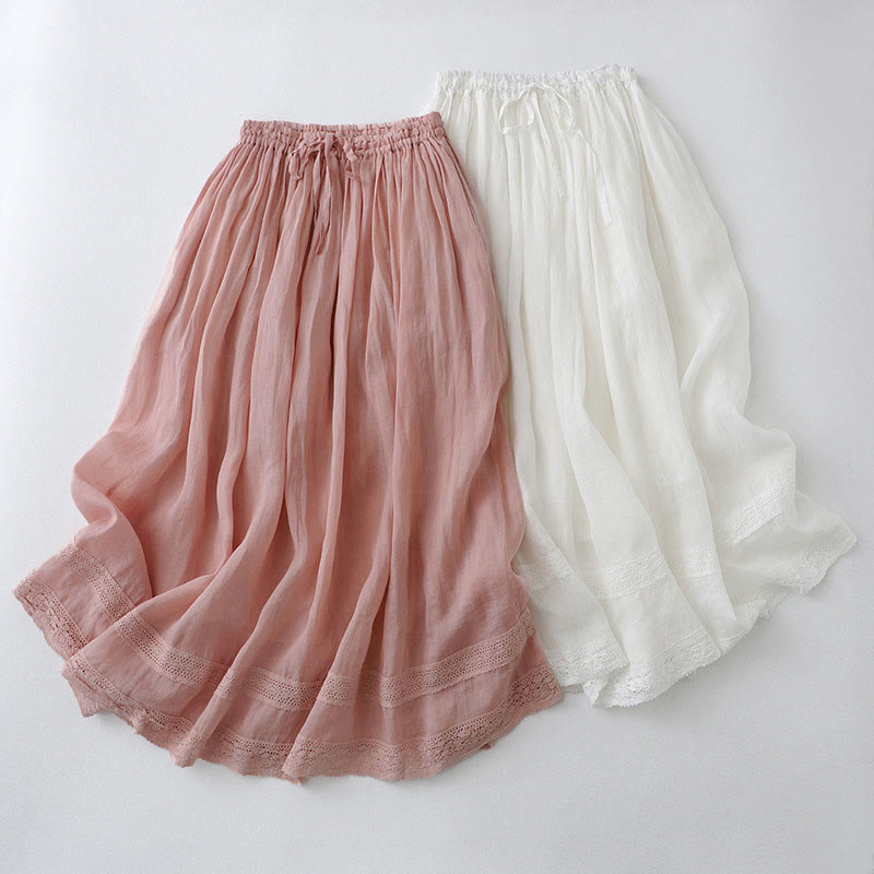 Solid Lace Elastic Waist Cotton Women's Skirt